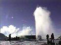 Drilling the cylindrical hole for a string of detectors by melting the ice with a stream of hot water. (Image provided by the AMANDA-II Collaboration)