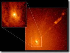 Rotating gas disk in M87; measurements of its rotation rate provide a mass for the central object, which is about three billion solar masses; image courtesy of NASA 