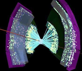 This image shows the products of a RHIC gold-gold collision.