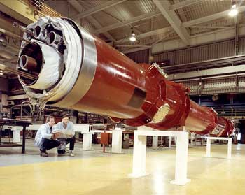 The tubes in the RHIC accelerator are filled with pipes, wiring, and insulation. 