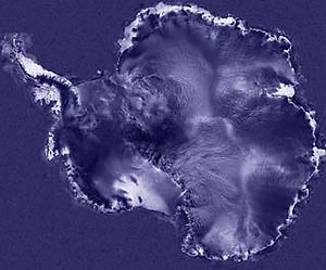 Map of Antarctica produced from radar reflections from the surface of the ice sheet