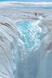 A meltstream in high summer on the Greenland ice sheet, (photo by Roger J. Braithwaite, The University of Manchester)