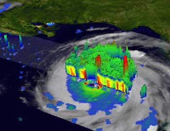 Hot towers in Katrina, as imaged by TRMM. (image courtesy of Hal Pierce-SSAI/NASA GSFC)