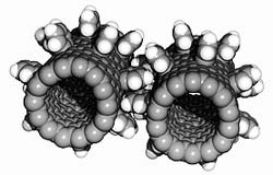 Simulation of motor shaft and gears built up from individual atoms.