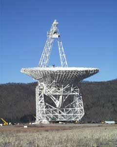 A radiotelescope at the National Radio Astronomy Observatory in Green Bank, West Virginia.