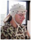 Person wearing electrodes to measure electrical brain activity along the scalp (electroencephalography, EEG), image credits Wiki Commons. 