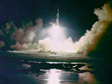 A Saturn V rocket streaks toward space on the night of December 17, 1972, carrying the Apollo 17 crew, the last astronauts to explore the Moon. (NASA)