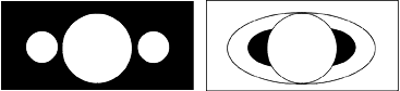 Sketches of Galileo’s early observations of Saturn’s rings; first he concluded there was a moon on each side of the planet later he saw half-ellipses .