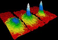  This graphic shows how a system of ultracold atoms approaches the Bose-Einstein Condensate.