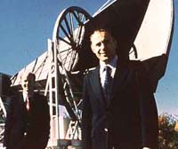 Arno Penzias and Robert Wilson, in front of their microwave antenna at Bell Labs. They won a Nobel Prize for the discovery of the microwave background (photo courtesy of Lucent Technologies, Inc.)