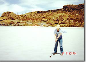 Anne playing golf on the Salar de Uyuni (huge salt flats) in Bolivia.