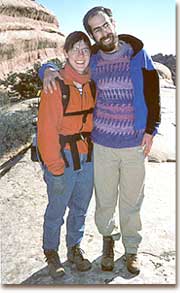 David and wife Ilana Goldhaber-Gordon pose during a winter hike through the arid Utah wilderness. 