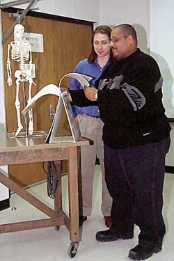 Vincent Rodgers with student and skeleton