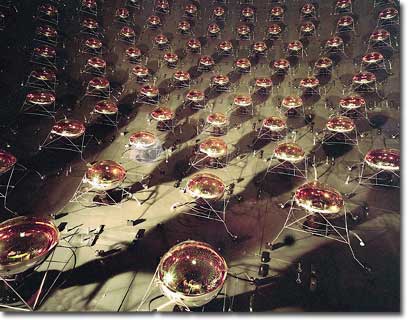 A close-up of the interior of the MiniBooNE tank, before it was filled with ultraclean mineral oil.