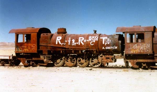 This train has endured space and time to teach physics to those wandering through the Bolivian desert.