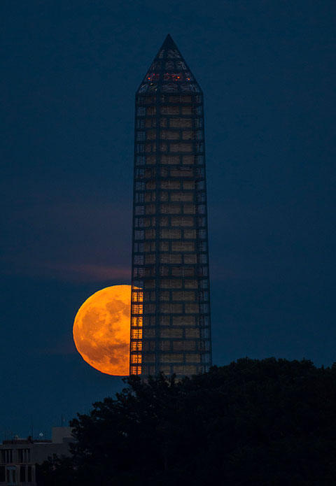 The supermoon passed behind the Washington Monument on June 23, 2013