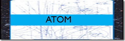 word ATOM superimposed on atomic rings