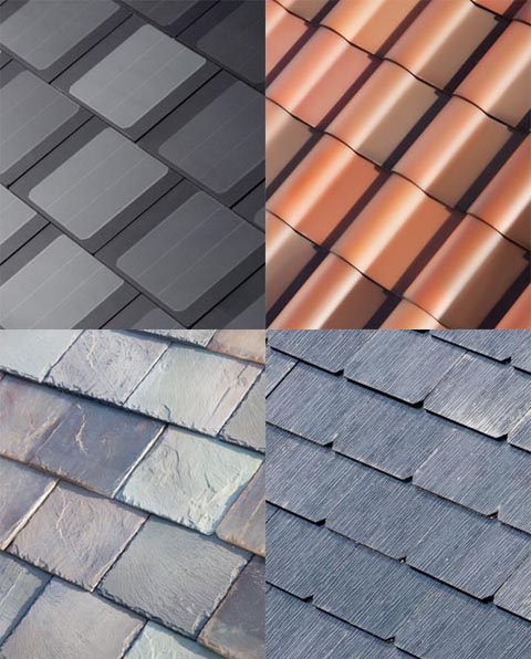 Tesla Motors' solar roof, which comes in four different aesthetic styles.