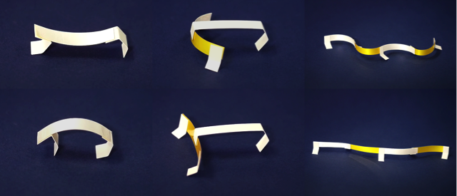 Hygrobots, small machines powered by differences in the air's humidity, in a variety of ribbon-like shapes.