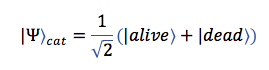 The mathematical formalism for treating a cat as a superposition of dead and alive states, in bra-ket notation.